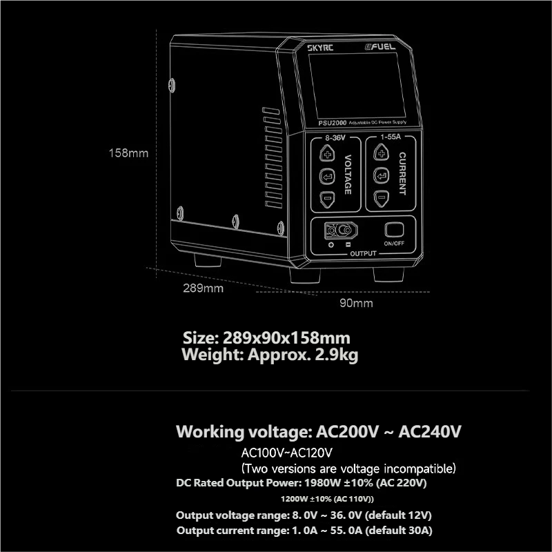SKYRC PSU2000 1980W 調整可能な DC 電 - Drone Battery のレビューと価格