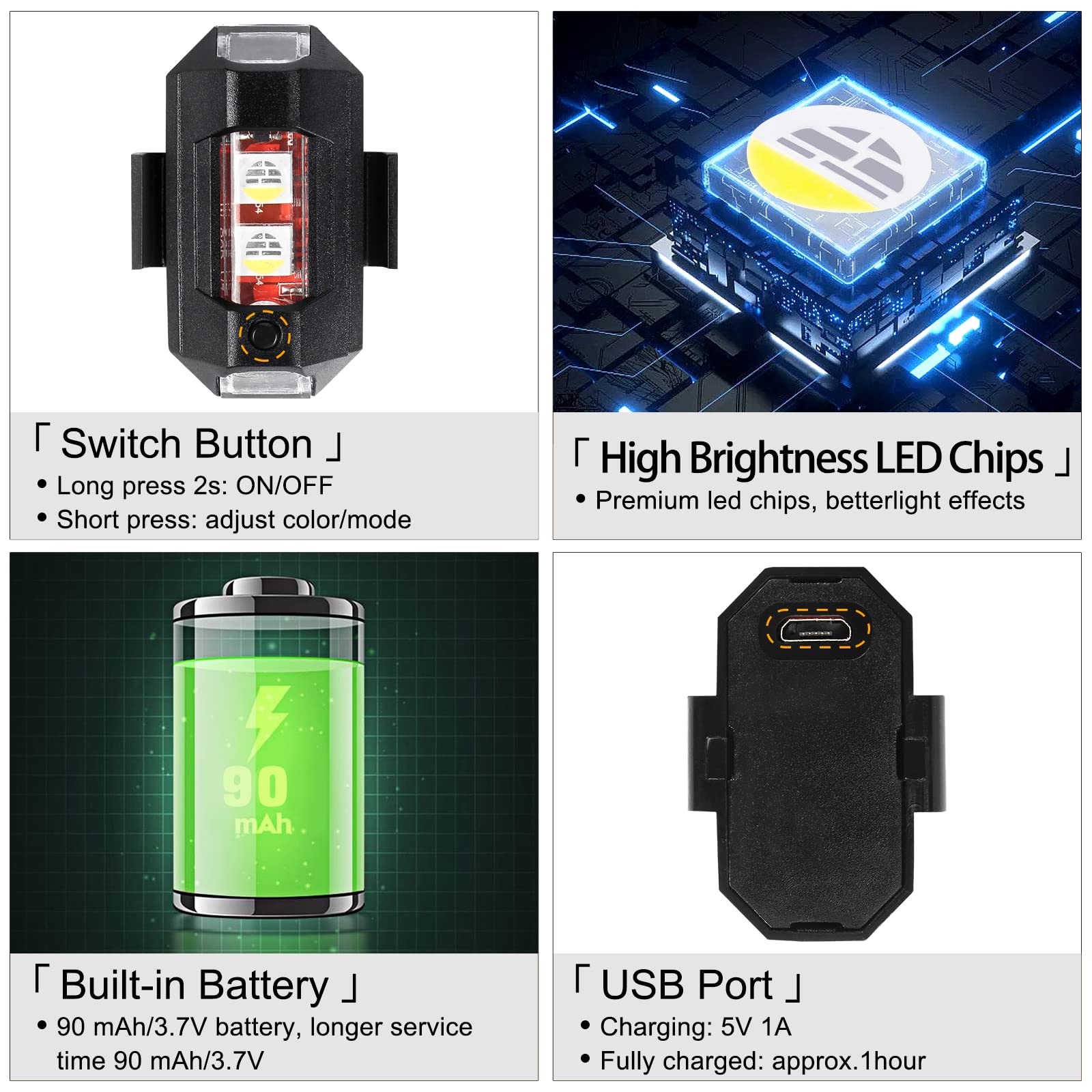 オートバイライト ドローン ストロボライト USB LED  - Drone Led Light のレビューと価格
